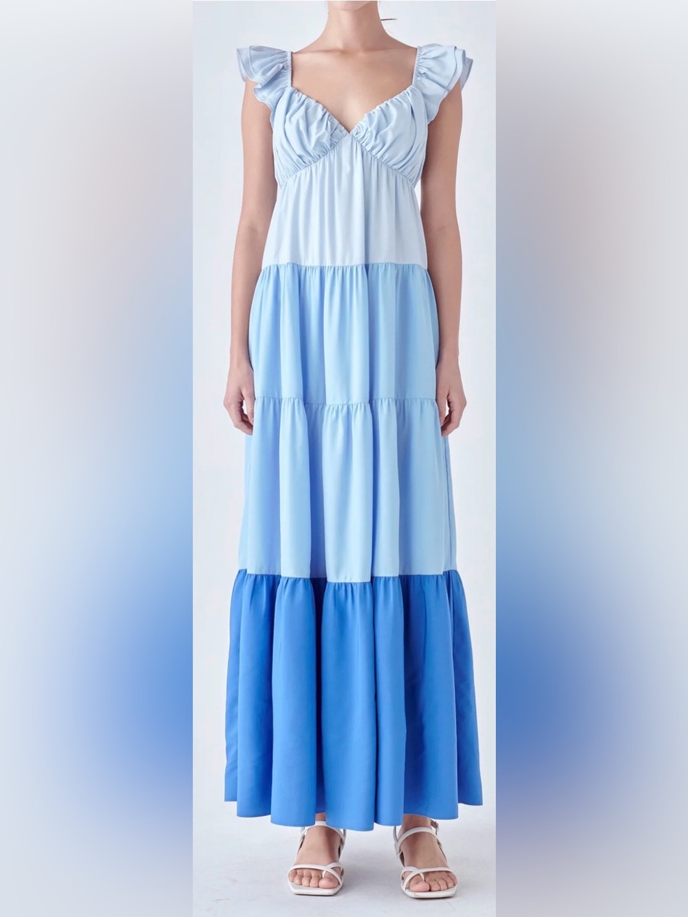 English Factory Light Blue Ombre Tiered Maxi Dress